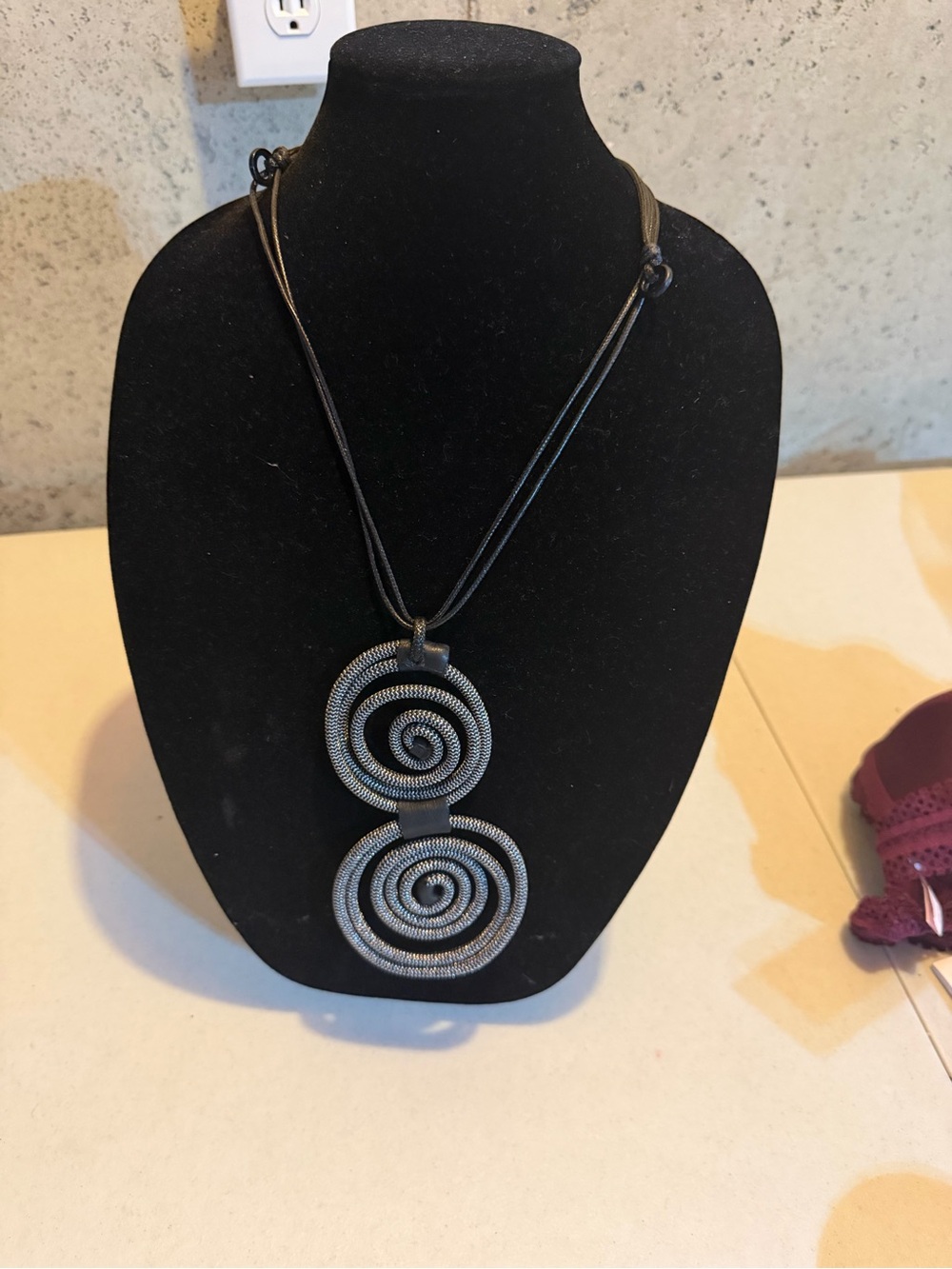 Double Spiral Pendant Necklace in Black